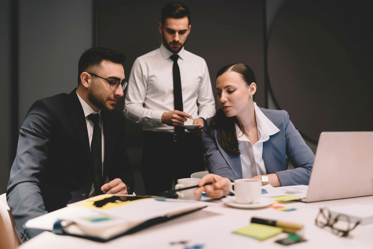 colleagues discussing business strategy