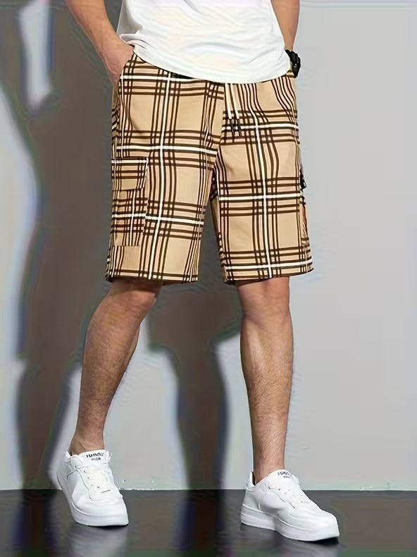 Men’s Cargo Shorts with Plaid Pattern