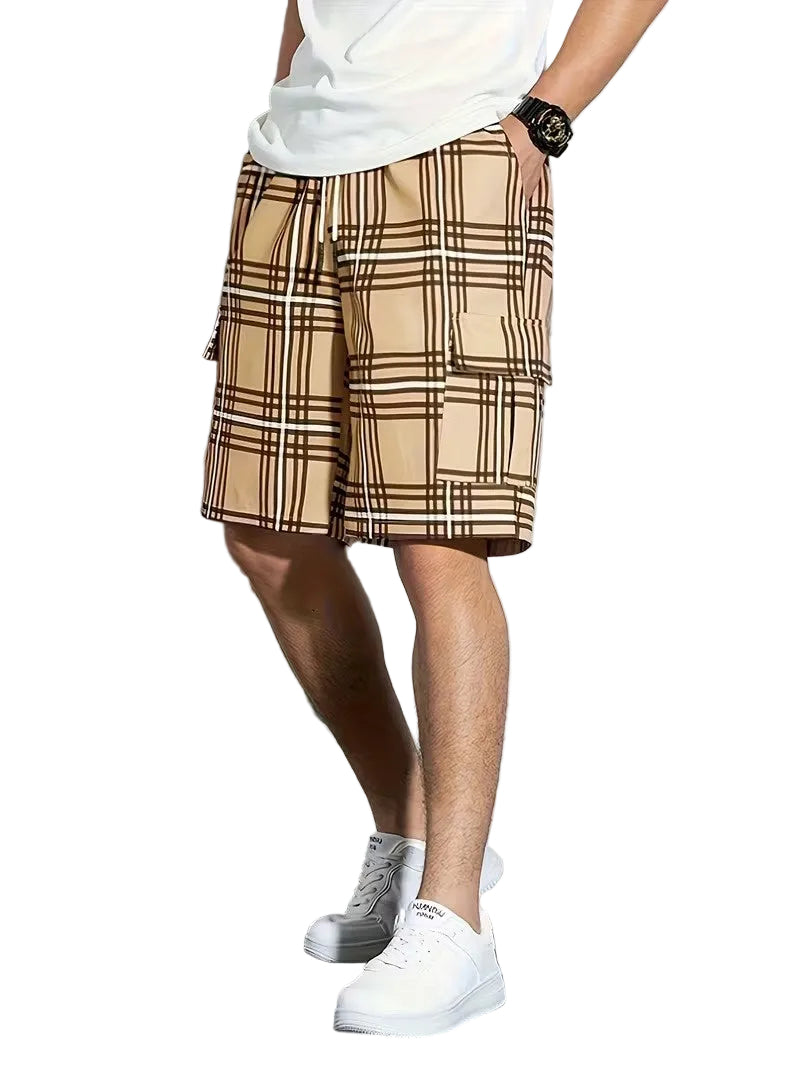 Men’s Cargo Shorts with Plaid Pattern